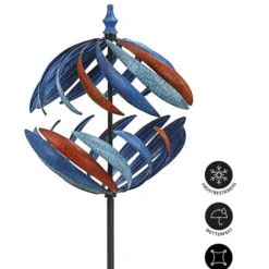Dehner Metall-Riesen-Windrad Globe, Ca. H186 Cm, Blau-rot -Angebote Biohort Store 4210654 WE IG 001 DehnerRiesenwindradGlobeGartenstabWindrad