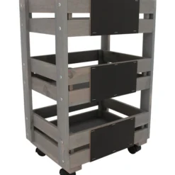 Holz-Trolley Mit 3 Behältern, Grau-braun, Ca. B37,6/H89,4/T28 Cm