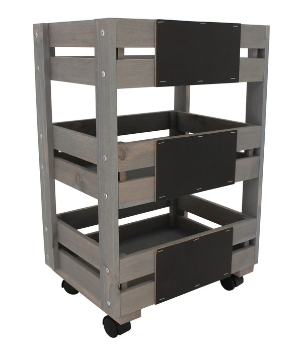 Holz-Trolley Mit 3 Behältern, Grau-braun, Ca. B37,6/H89,4/T28 Cm 3 Holz-Trolley Mit 3 Behältern, Grau-braun, Ca. B37,6/H89,4/T28 Cm