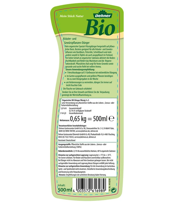 Dehner Bio Kräuter- Und Gewürzpflanzen-Dünger, Flüssig, 500 Ml 4 Dehner Bio Kräuter- Und Gewürzpflanzen-Dünger, Flüssig, 500 Ml – Bild 2