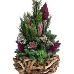 Grabgesteck In Wurzelholz-Schale, Rund, Pink, Ca. Ø35/H60 Cm