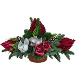 Grabgesteck Im Terrakotta-Topf, Oval, Rot, Ca. B50/H35/T30 Cm