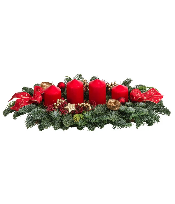 Adventsgesteck, Rot, Ca. B45/H10/T25 Cm 3 Adventsgesteck, Rot, Ca. B45/H10/T25 Cm