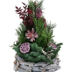 Grabgesteck In Rinden-Schale, Rund, Rosa, Ca. Ø30/H40 Cm