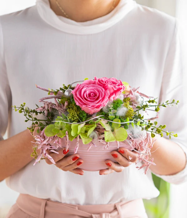 Dehner Keramik-Jardiniere Mit Longlife-Rose Pink Charm, Ca. B20/H15 Cm 4 Dehner Keramik-Jardiniere Mit Longlife-Rose Pink Charm, Ca. B20/H15 Cm – Bild 2